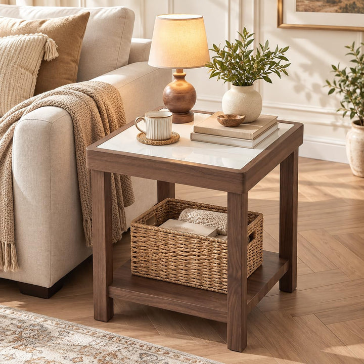 GIANTEX 2-Tier Square End Table with Tempered Glass Top (1/2)