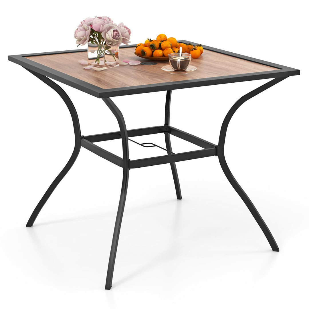 Giantex Patio Table with Umbrella Hole, Outdoor Dining Table for 4 People with All Weather Resistant Tabletop