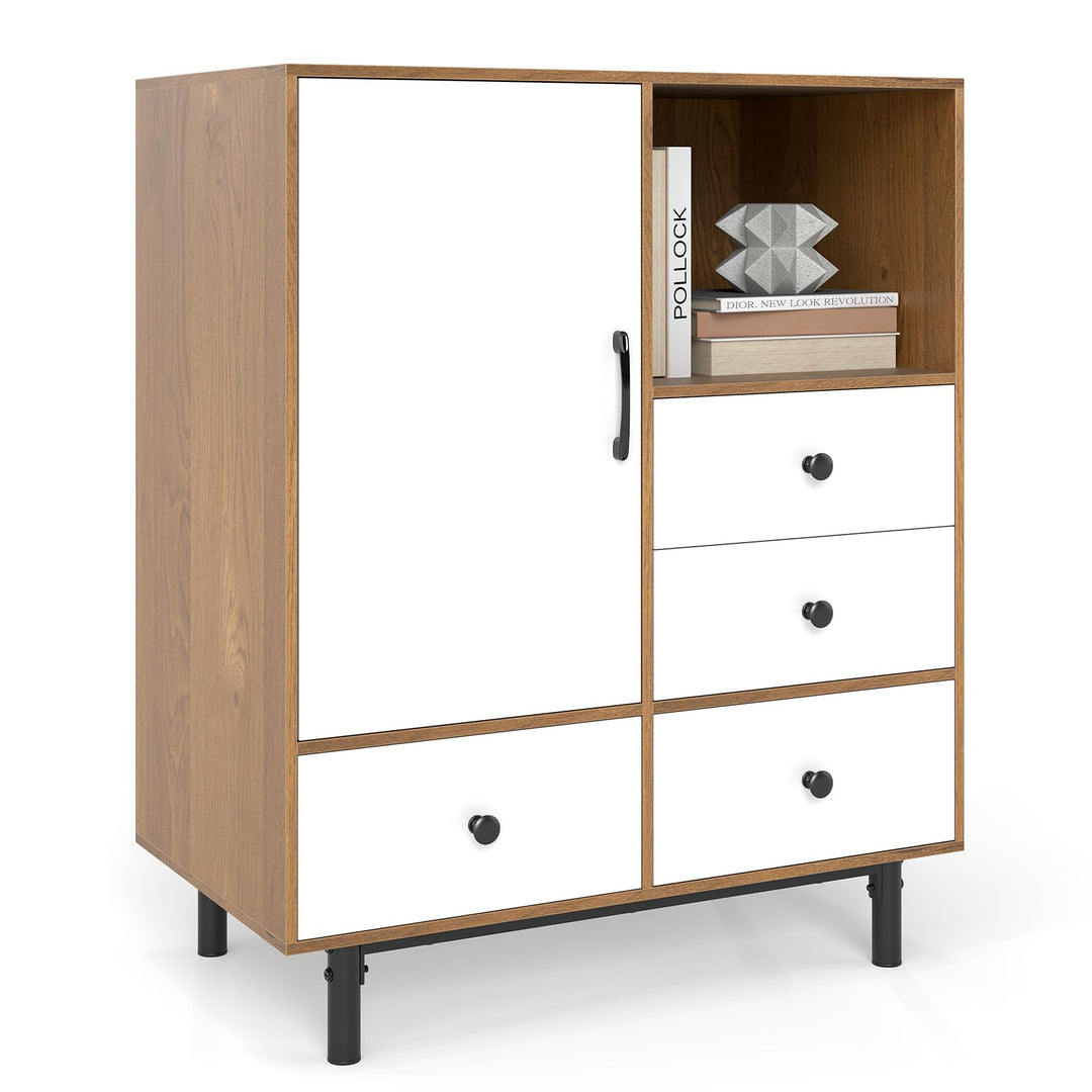 Giantex Storage Cabinet with 4 Drawers Door & Open Compartment, Metal Support Legs