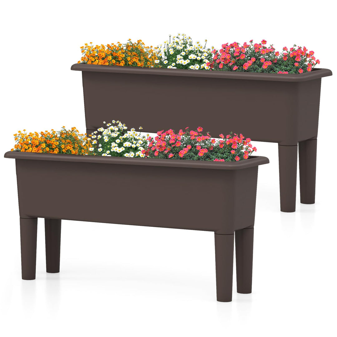raised self watering planter boxes Giantex Raised Garden Beds Outdoor Set of 2, Self-Watering Planter Box with Detachable Legs & Drainage Hole Brown