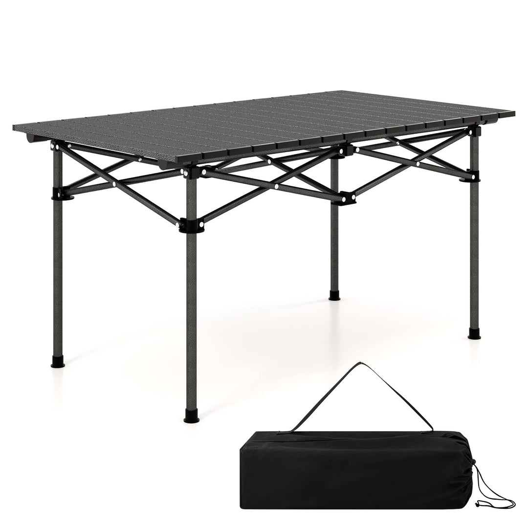 Giantex Folding Camping Table for 4-6 People, Roll-Up Lightweight Picnic Table with Large Aluminum Tabletop & Carrying Bag (Black)