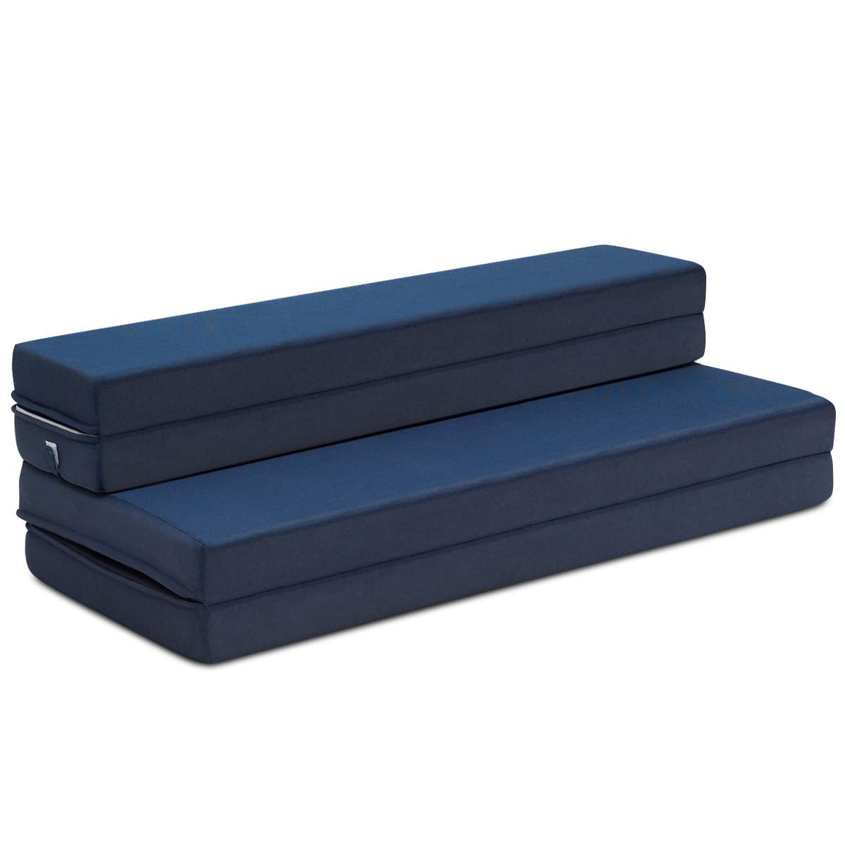 4" Thick Folding Portable Mattress Pad Sofa Bed with No Carrying Handles and Removable Washable Fabric Queen Blue