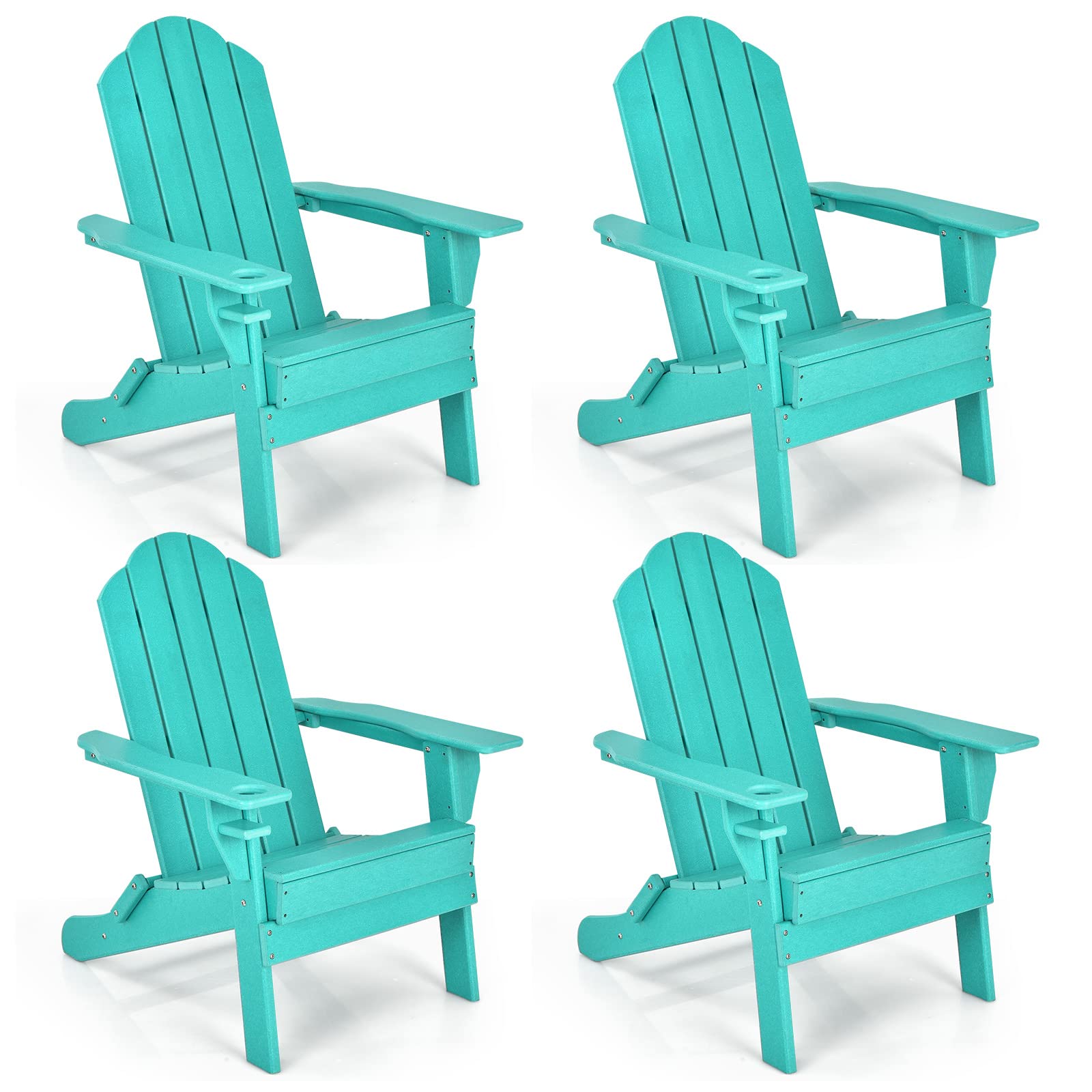 Adirondack Chair Outdoor Folding Chairs, Weather Resistant Patio Chair with Built-in Cup
