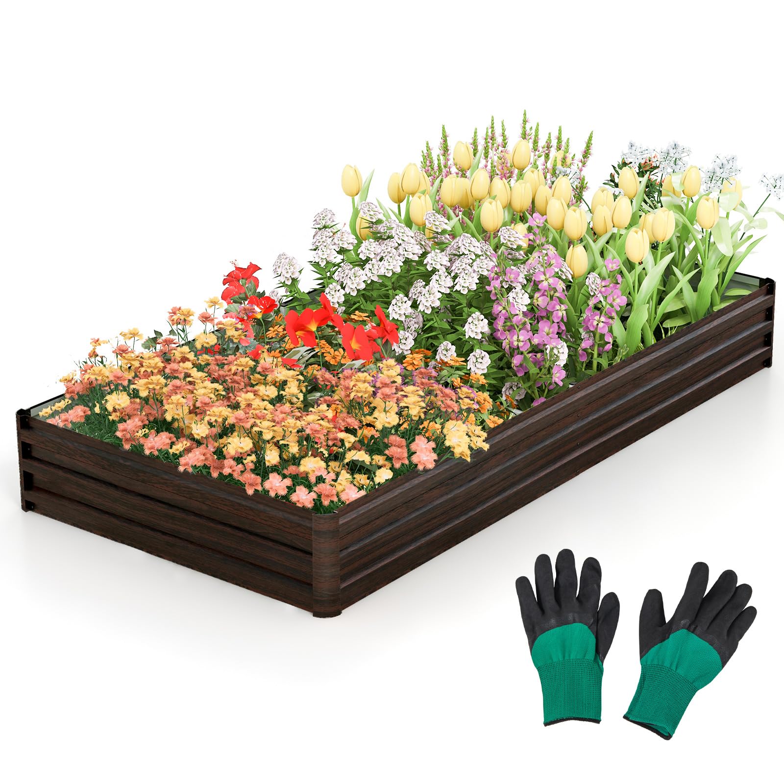 Giantex 8x4x1ft Metal Raised Garden Bed, Planter Box with Protective Edges