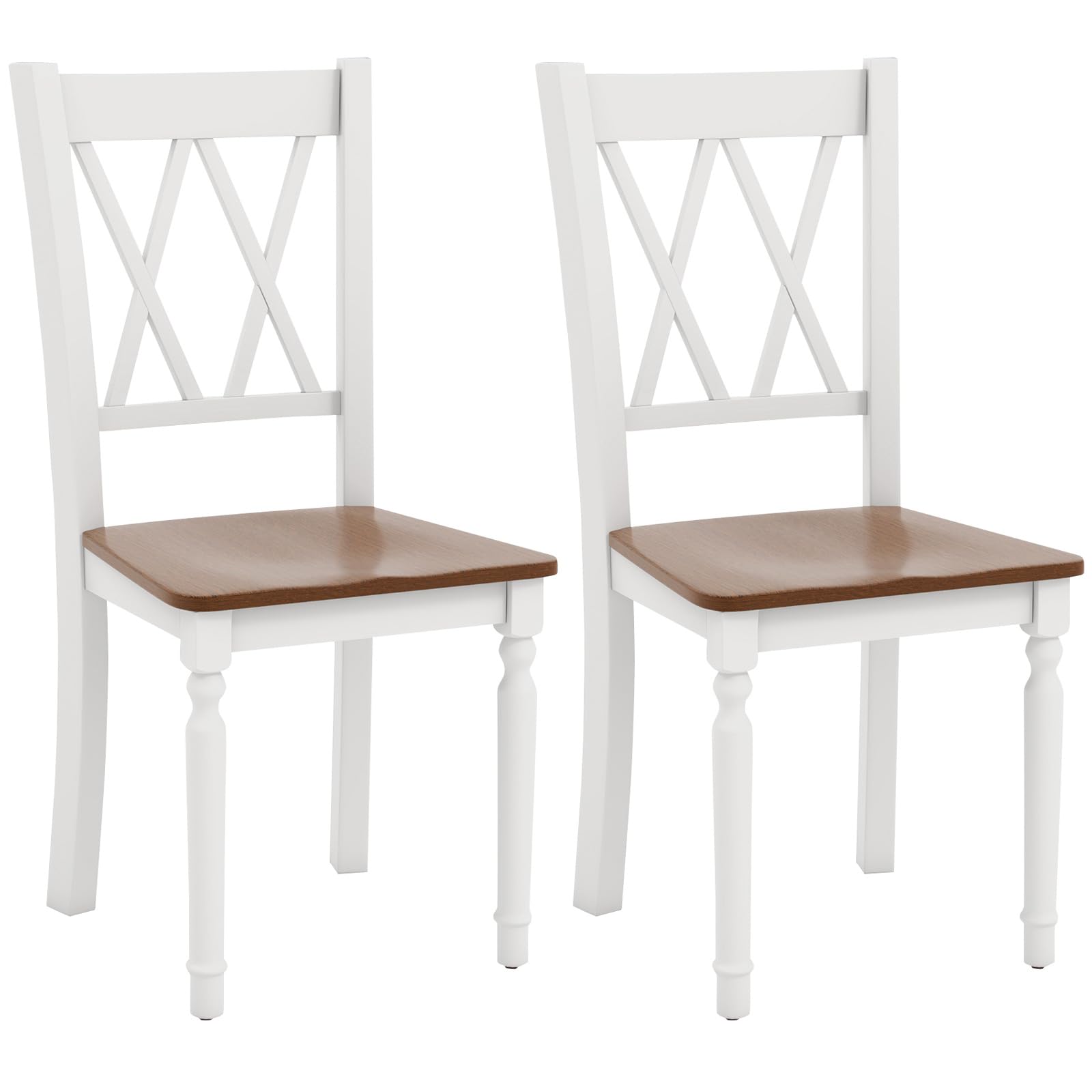 Giantex Dining Room Chairs Set of 2 White, Wooden Farmhouse Kitchen Chairs with Rubber Wood Seat