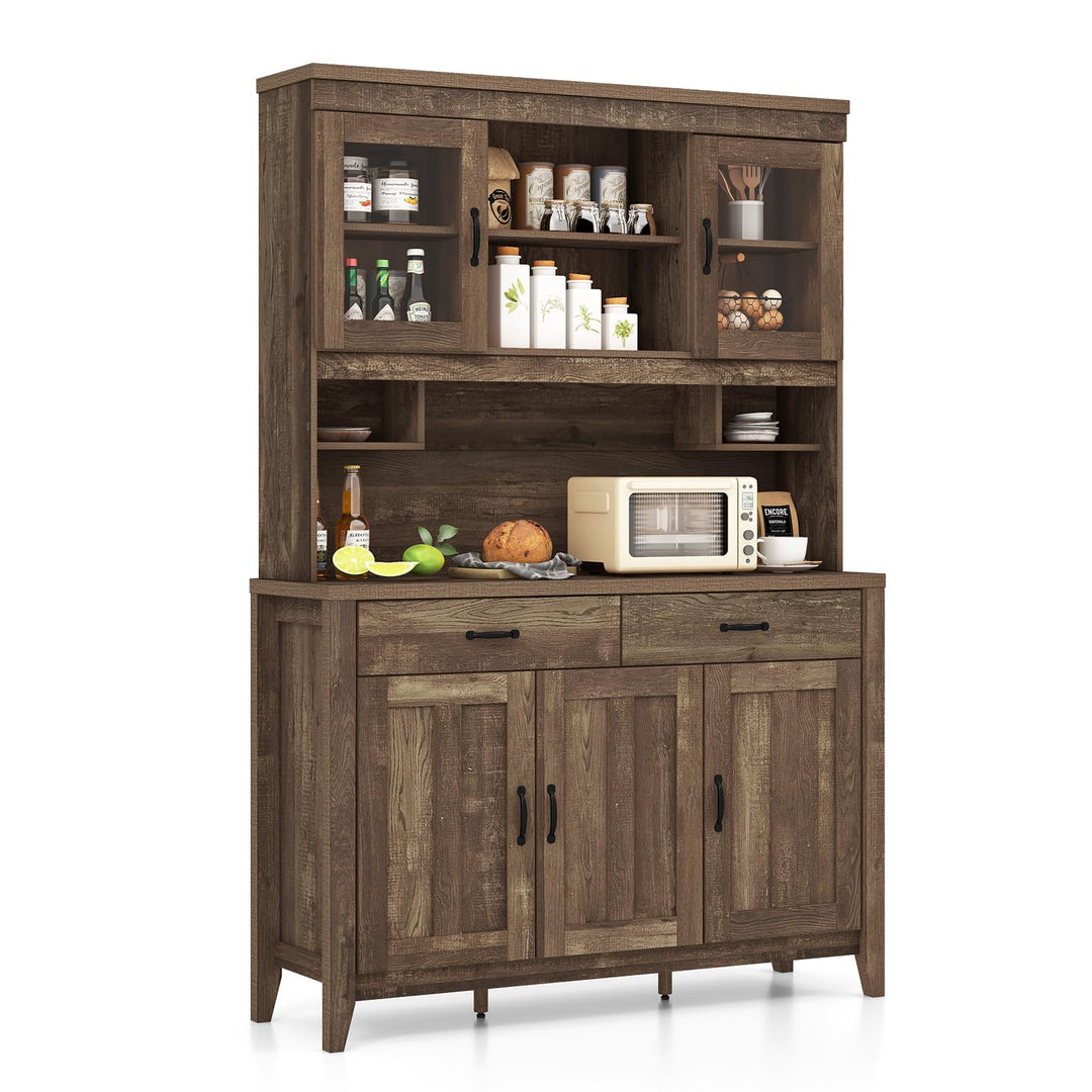 Giantex Kitchen Pantry Cabinet, 78.5” Tall Buffet Hutch Cabinet with Microwave Countertop