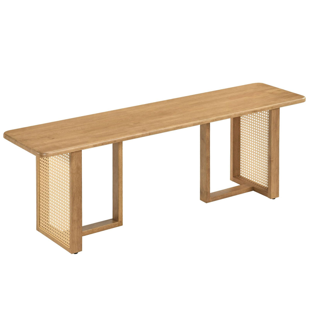 GIANTEX 55" Rattan Dining Bench with Rubber Wood Frame (1/2)