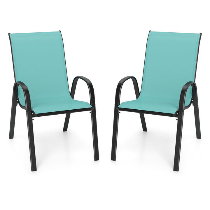 Giantex Stackable Outdoor Dining Chairs with Breathable &amp; Quick-Dry Fabric &amp; Armrests for All Weather
