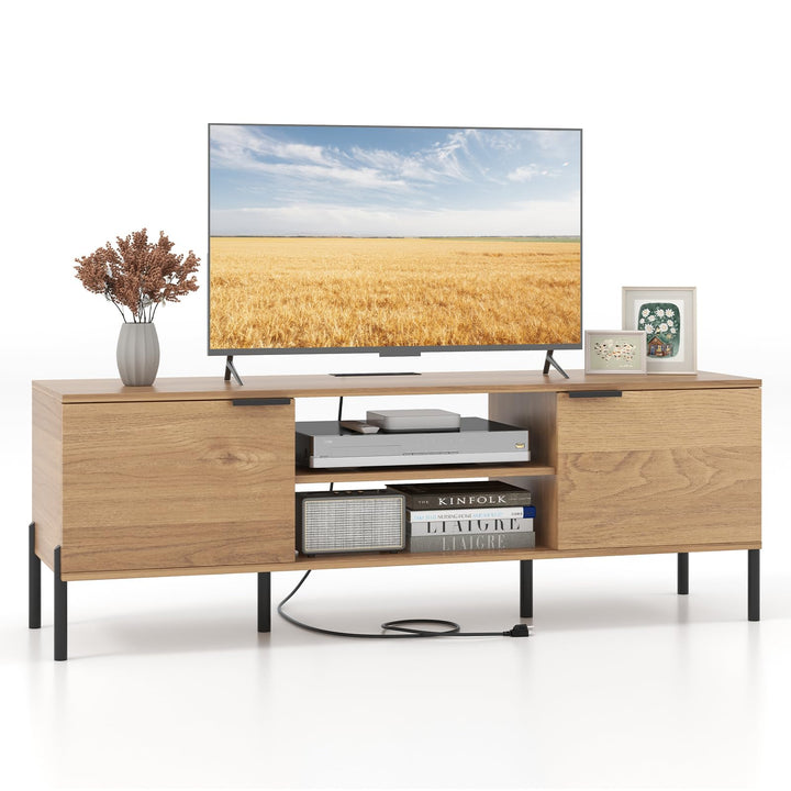 Giantex TV Stand for TVs up to 65”, Entertainment Center with Charging Station, 2 Cabinets, Open Shelves, 6 Sturdy Metal Legs
