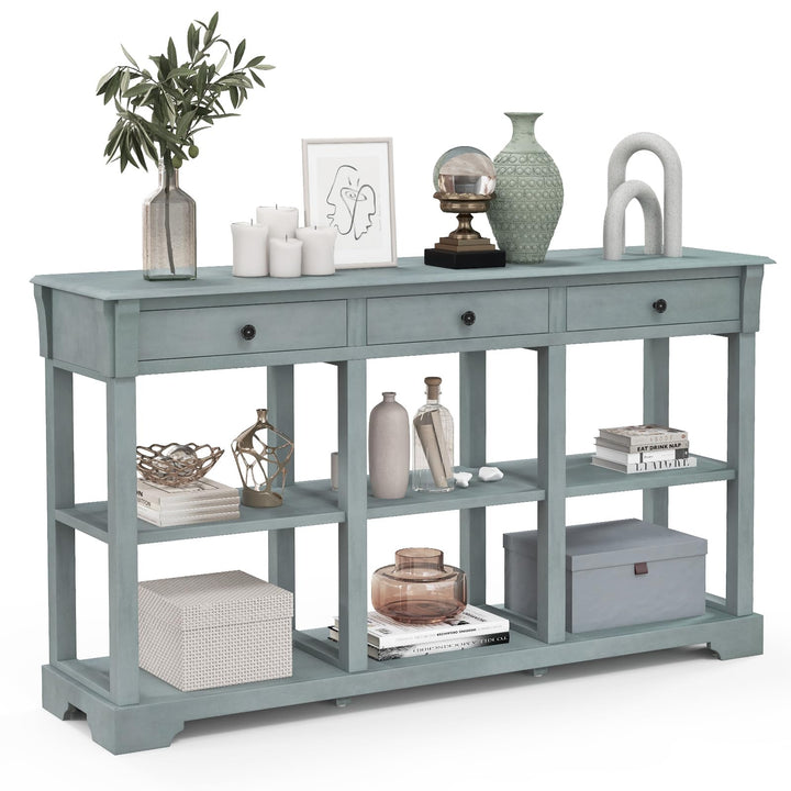 Giantex Console Table with Storage, 58” Long Sofa Table with 3 Drawers & Open Shelves