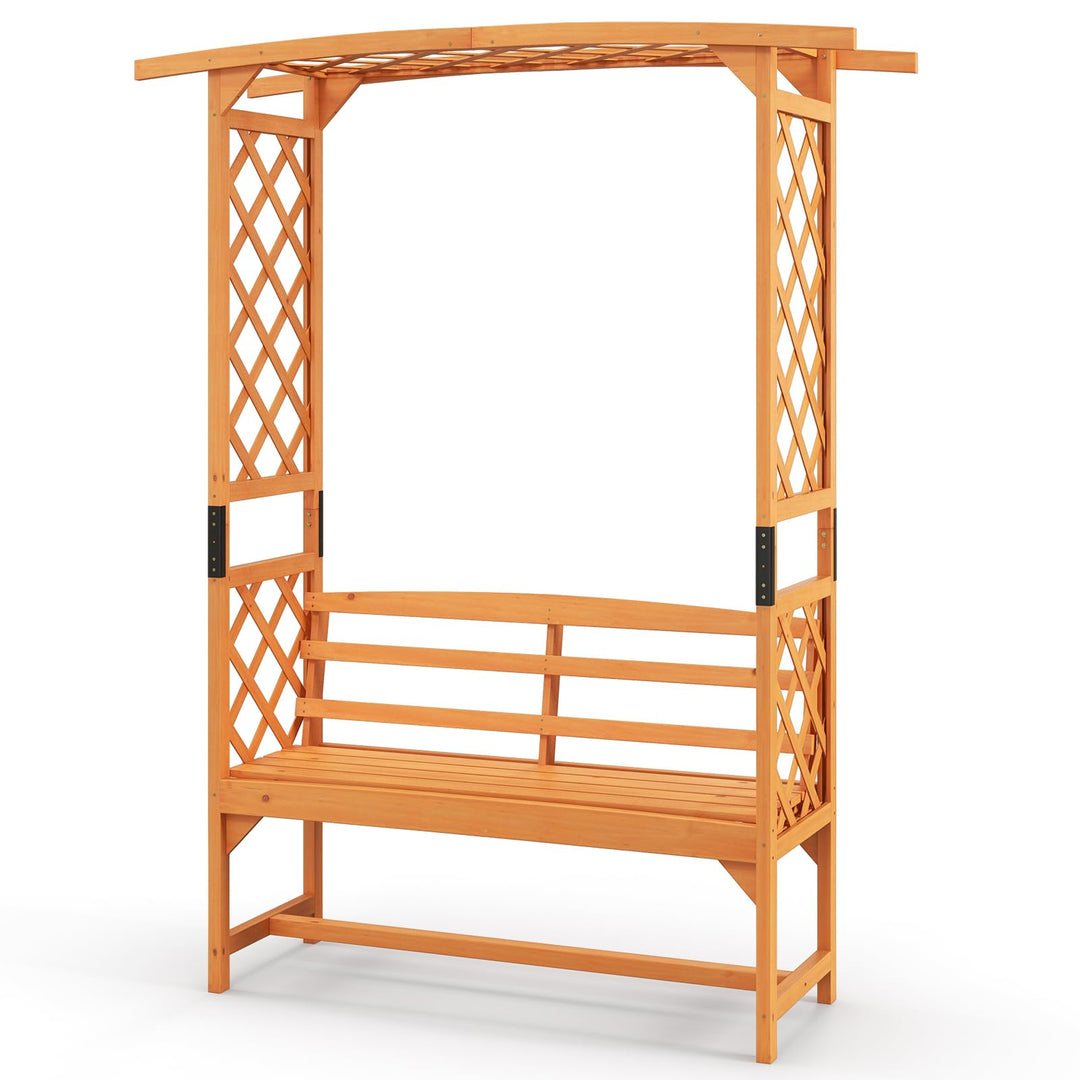 Giantex Garden Arch Trellis with Bench - 63''W x 79''H Wooden Arbor with 2-Person Outdoor Bench