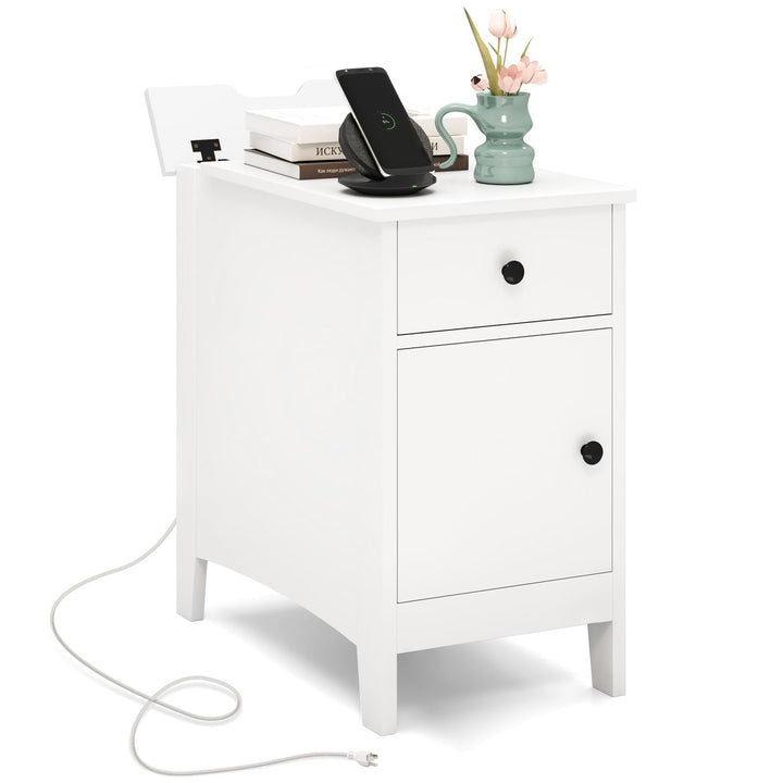 Giantex Nightstand with Charging Station, Flip Top End Table w/USB Ports & Outlets, Modern Side Table w/Storage Drawer