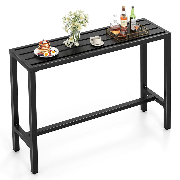 Giantex Outdoor Rectangle Bar Table with Counter Height Slatted Top & Footrest Black (55")
