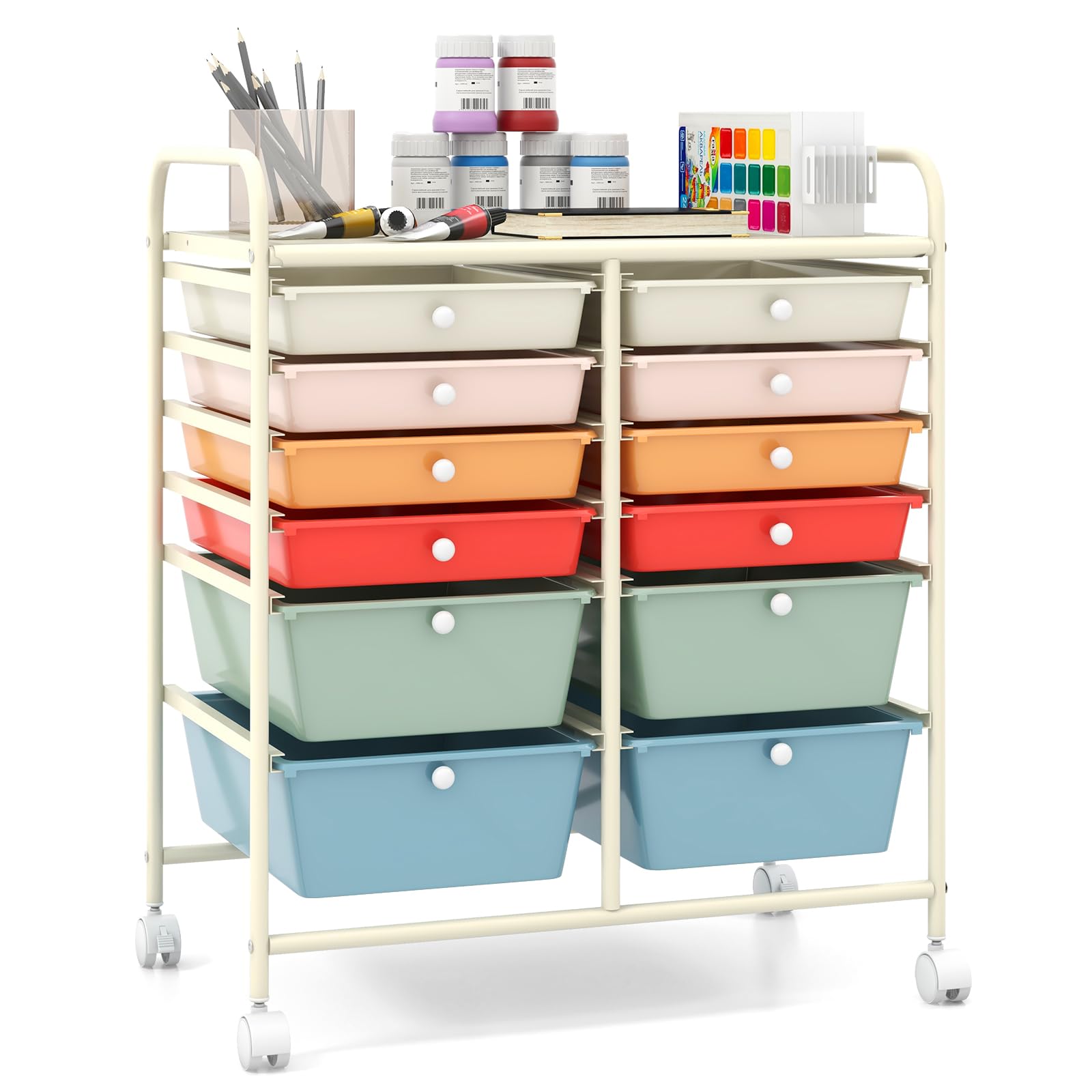 Giantex 12 Drawer Rolling Storage Cart Tools Scrapbook Paper Office School Organizer