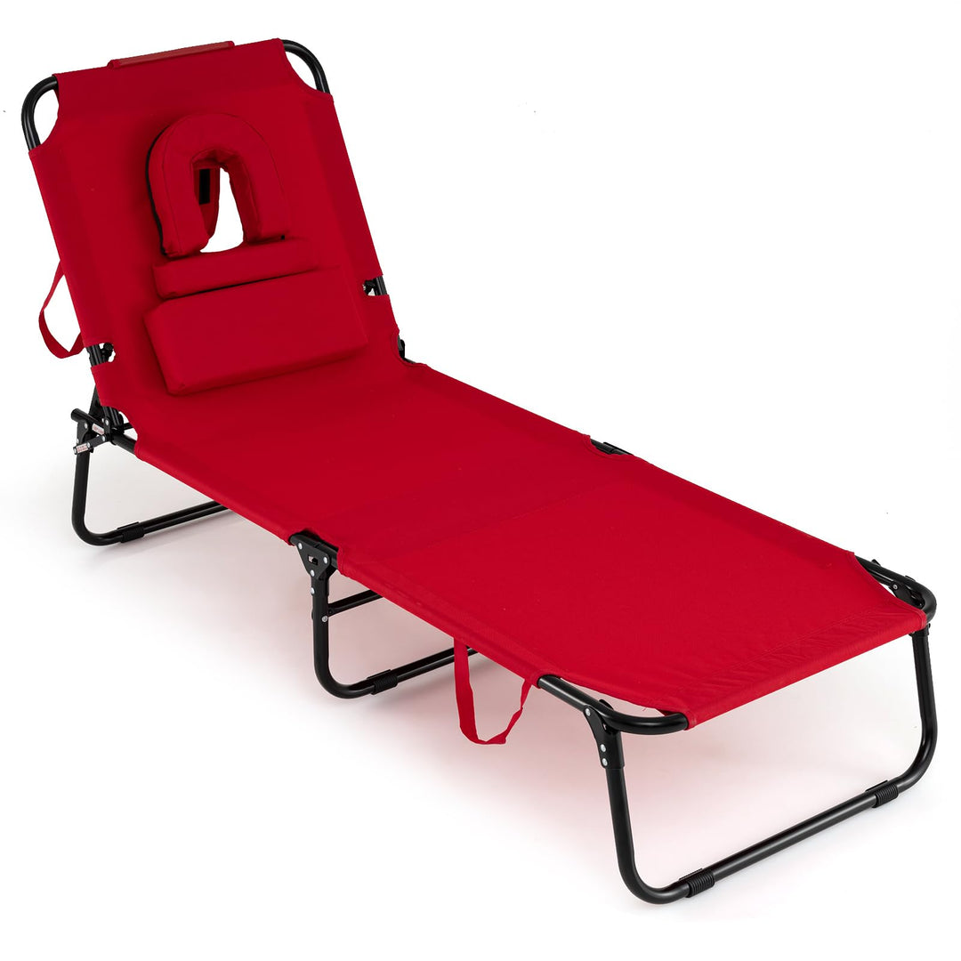 Giantex Folding Beach Tanning Chair Adjustable Face Down Patio Lounge Chair