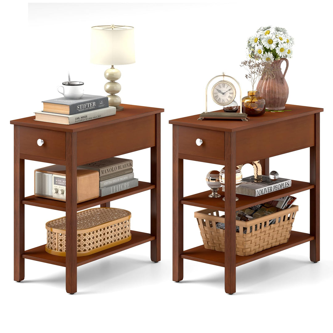 Ginatex Narrow Side Table Small End Tables with Drawer & Open Storage Shelves