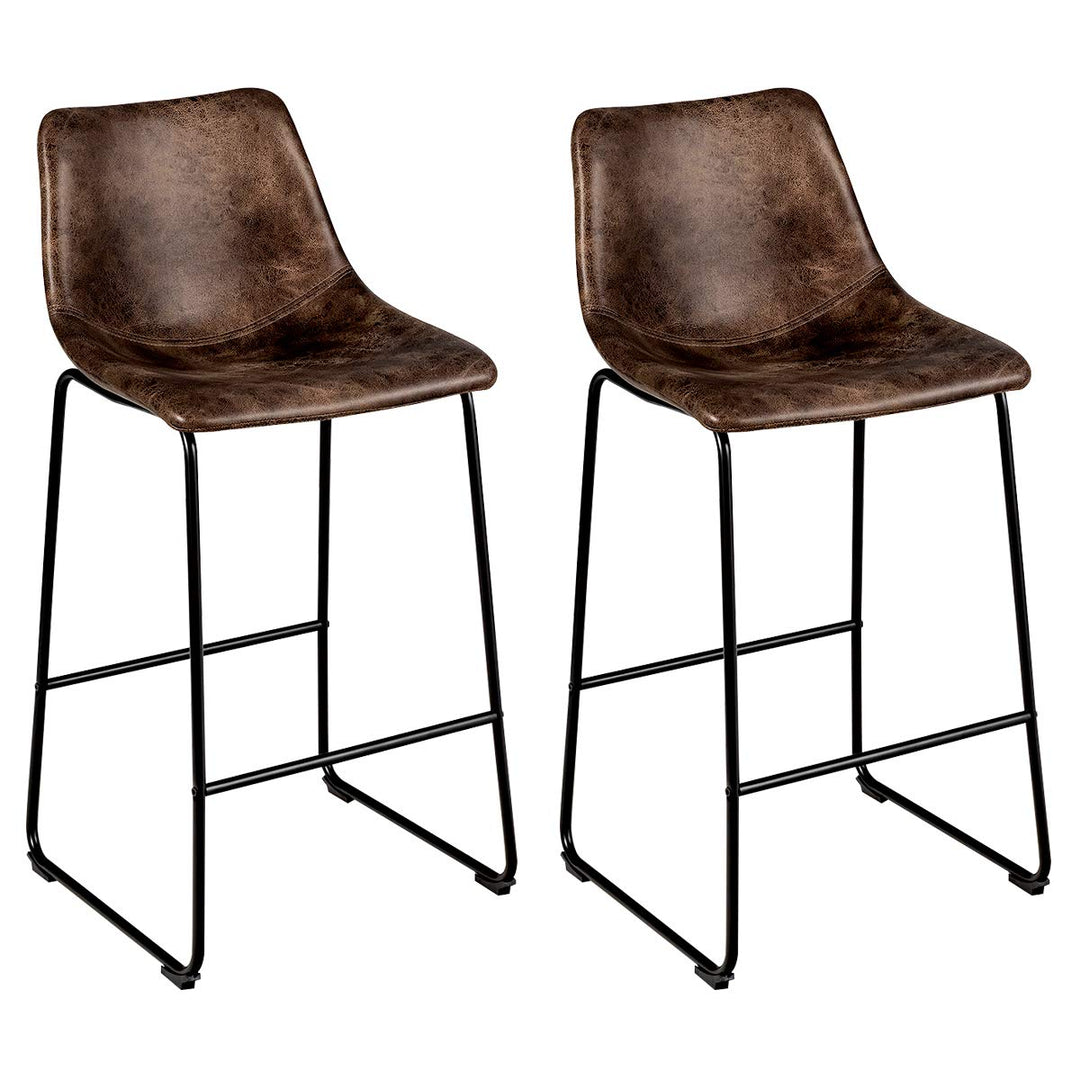 Vintage Faux Suede Bar Stools, with Metal Legs, Back and Footrest