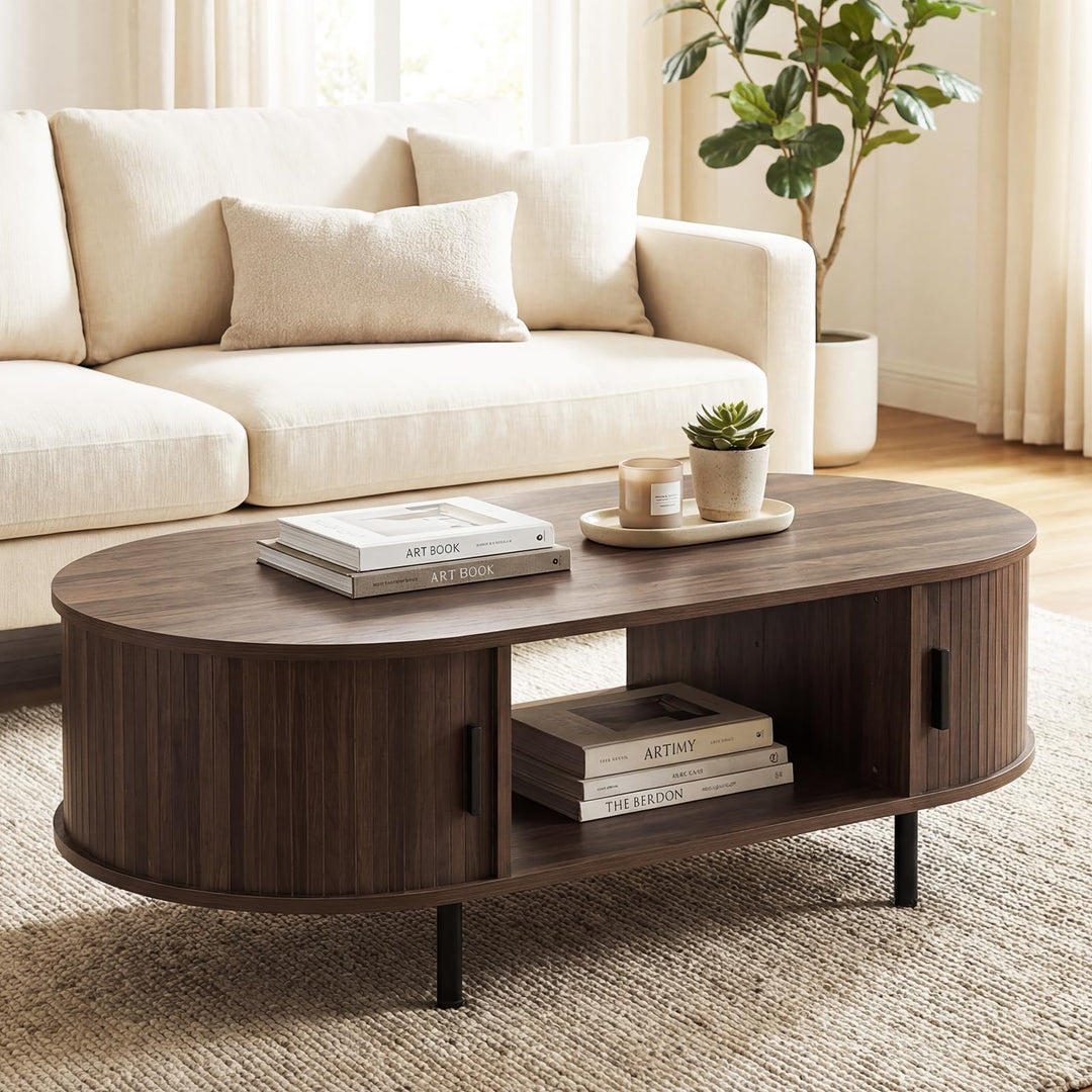 Giantex 47.5" Mid Century Modern Center Table with Sliding Tambour Doors