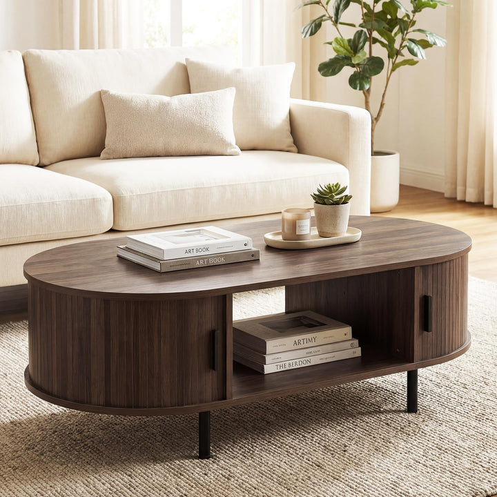 Giantex 47.5" Mid Century Modern Center Table with Sliding Tambour Doors