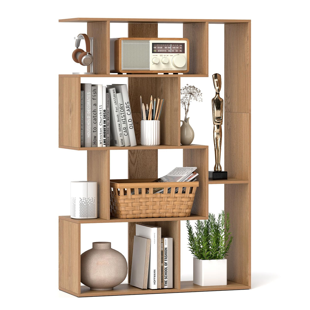 Giantex 6-Cube S-Shaped Bookshelf, 47" Open-Back Geometric Bookcase w/Anti-tip Kits