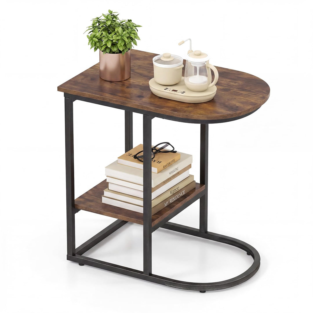Giantex C Shaped End Table with Industrial Wood Tabletop (1/2)