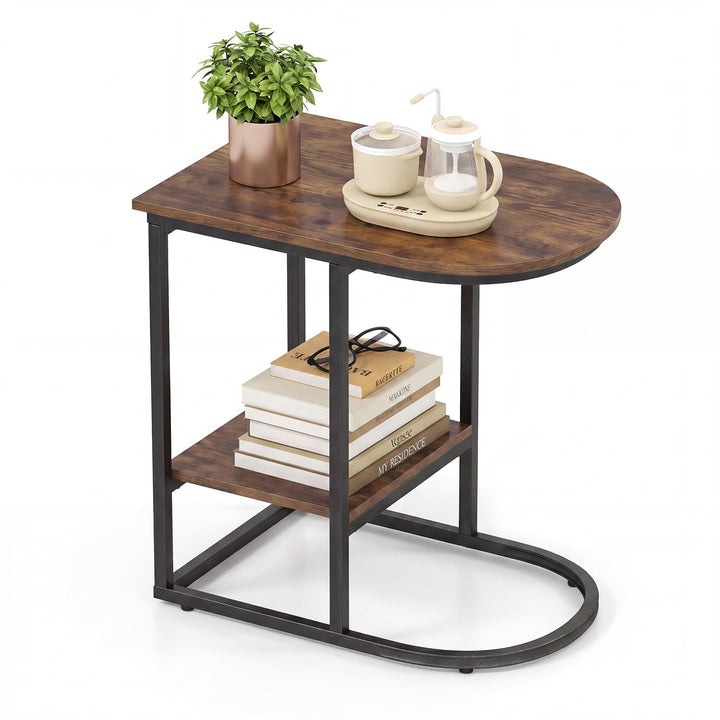 Giantex C Shaped End Table with Industrial Wood Tabletop (1/2)