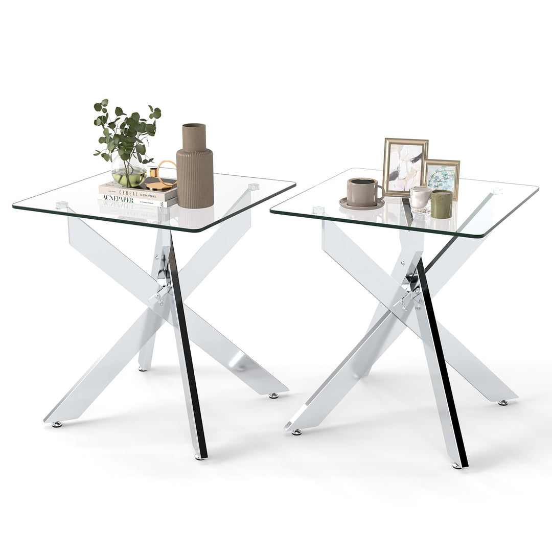 Giantex Glass Side Table Square Sofa Couch End Table