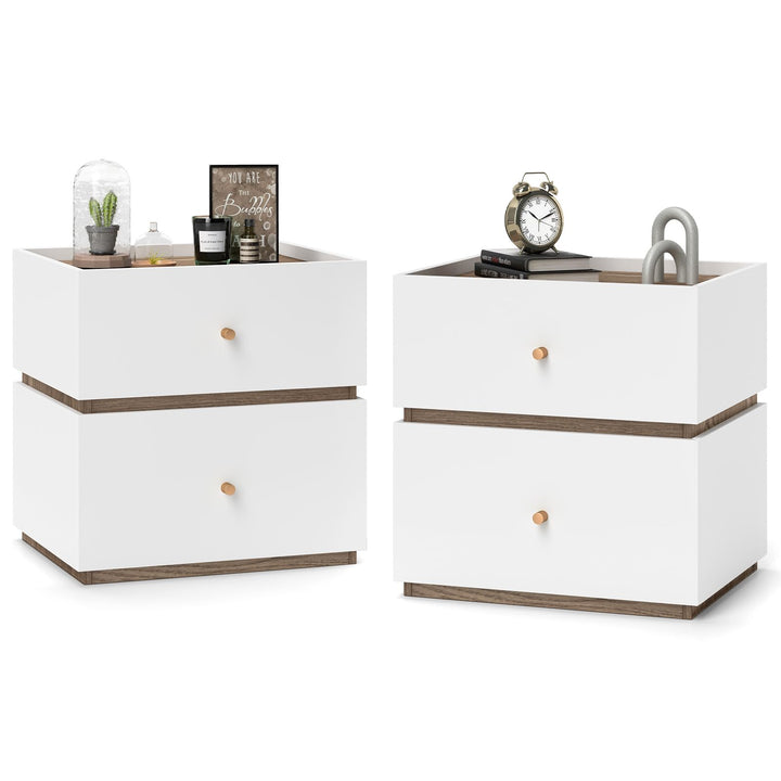 Giantex Modern Nightstand with 2 Storage Drawers, Wooden Night Stand with Raised Edge