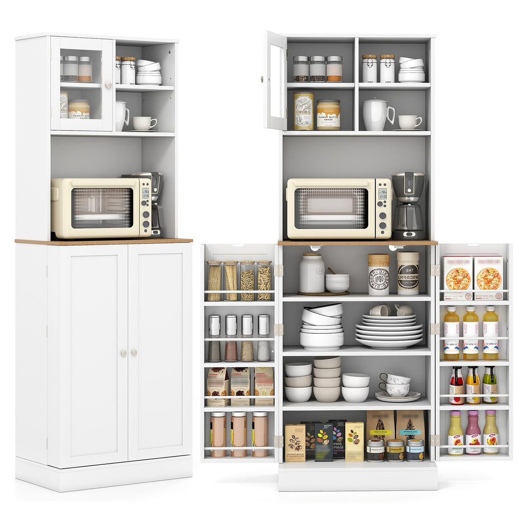 Giantex Kitchen Hutch 67" Tall Pantry Cabinet w/Microwave Countertop