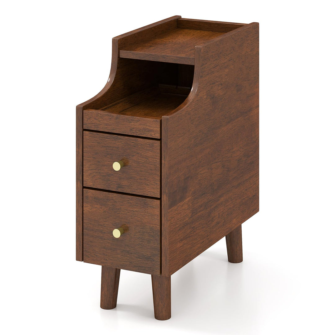 Giantex Narrow Nightstand with 2 Drawers for Small Spaces