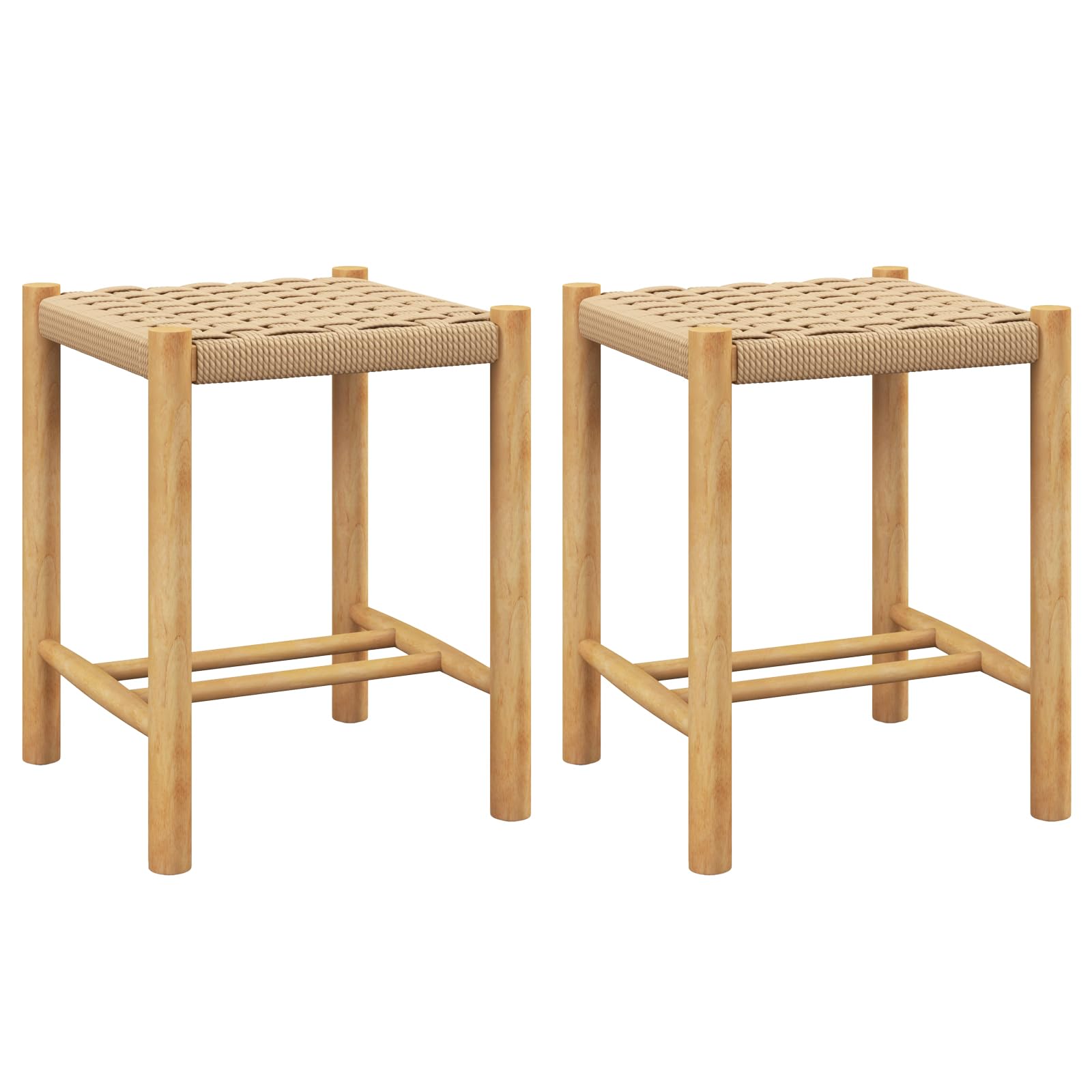 Giantex Wood Stools Set of 2, 18" Tall Boho Backless Stool Chairs with Rubber Wood Legs