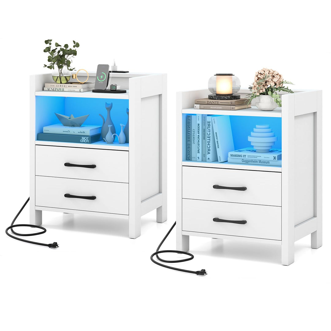 Giantex LED Nightstand with Charging Station Set of 1/2 Bedside Table