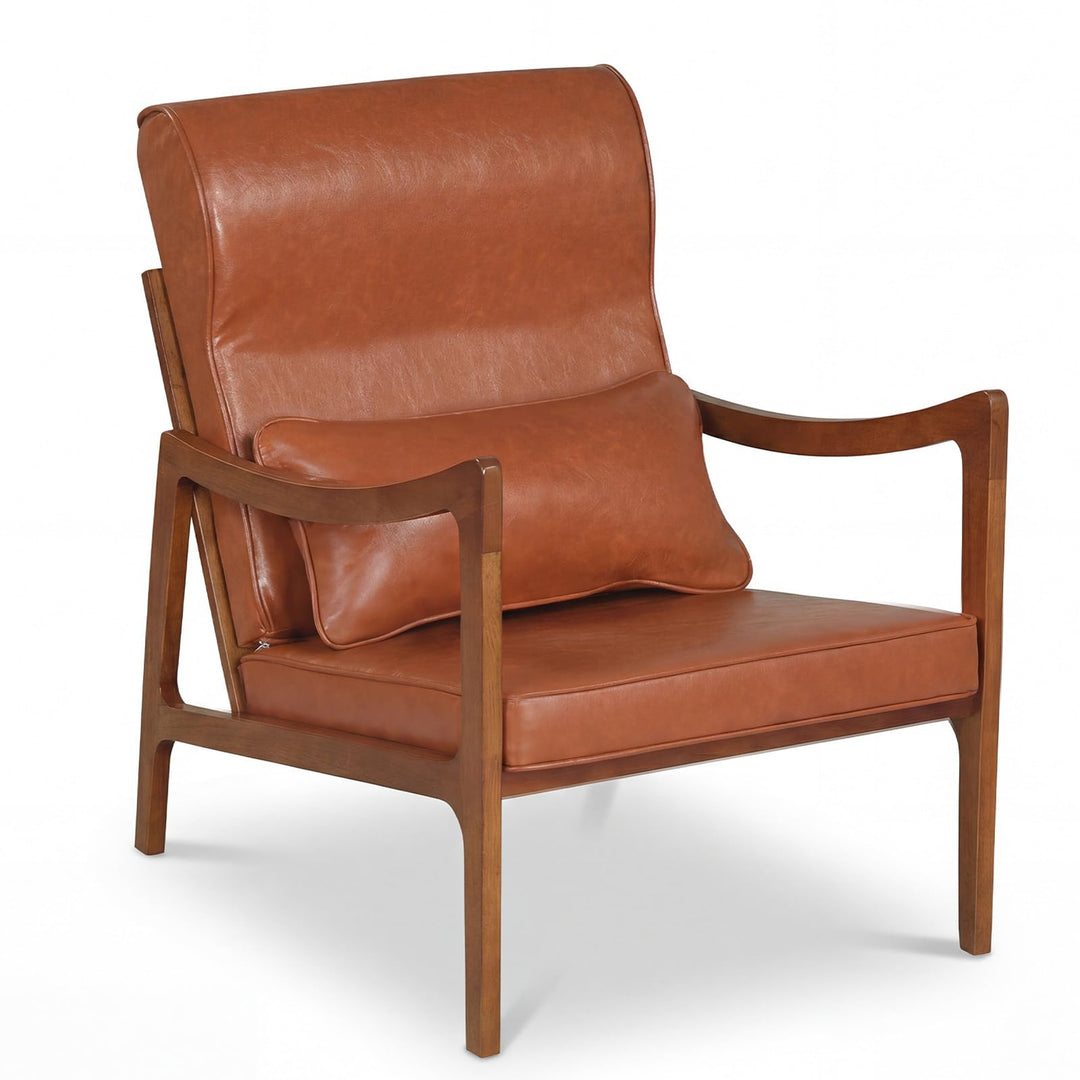 Giantex Faux Leather Upholstered Armchair with Lumbar Pillow for Living Room &amp; Bedroom