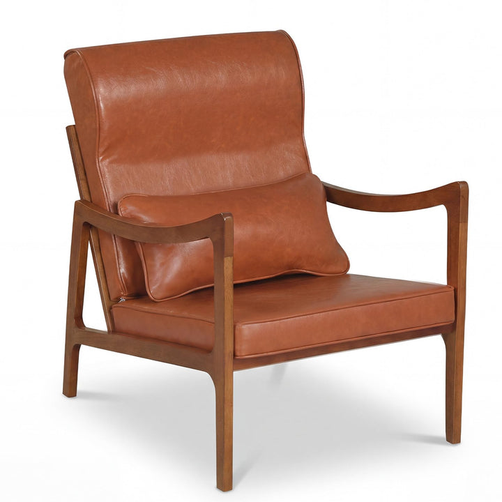 Giantex Faux Leather Upholstered Armchair with Lumbar Pillow for Living Room &amp; Bedroom