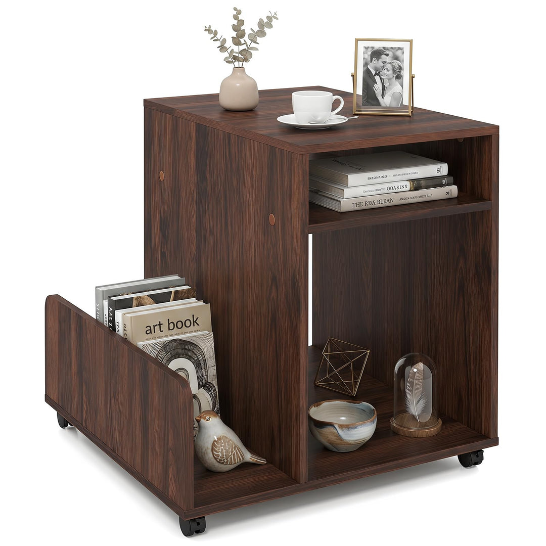 Giantex 3-Tier Rolling End Table w/Magazine Rack &amp; Open Storage Shelves (1/2)