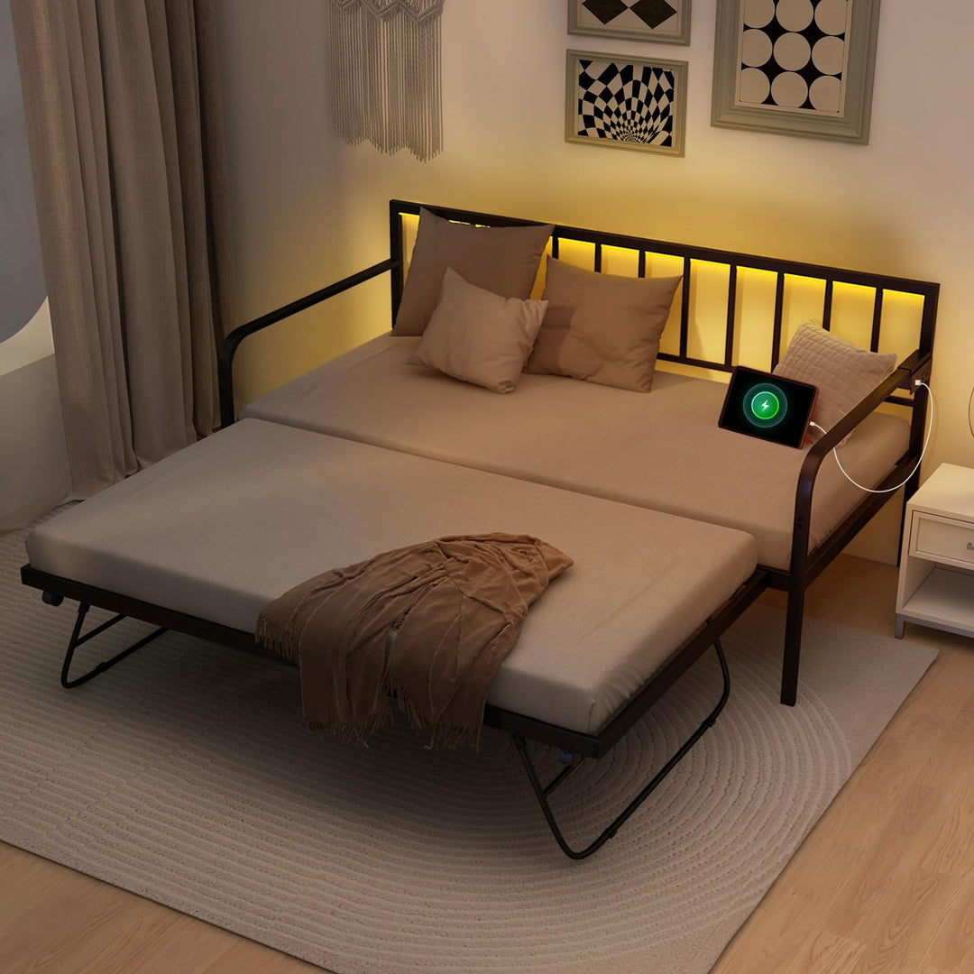 Giantex Twin Daybed with Charging Station & LED Lights