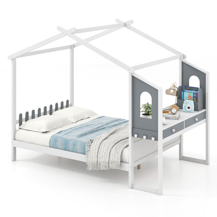 Giantex Full Size House Bed with Study Desk