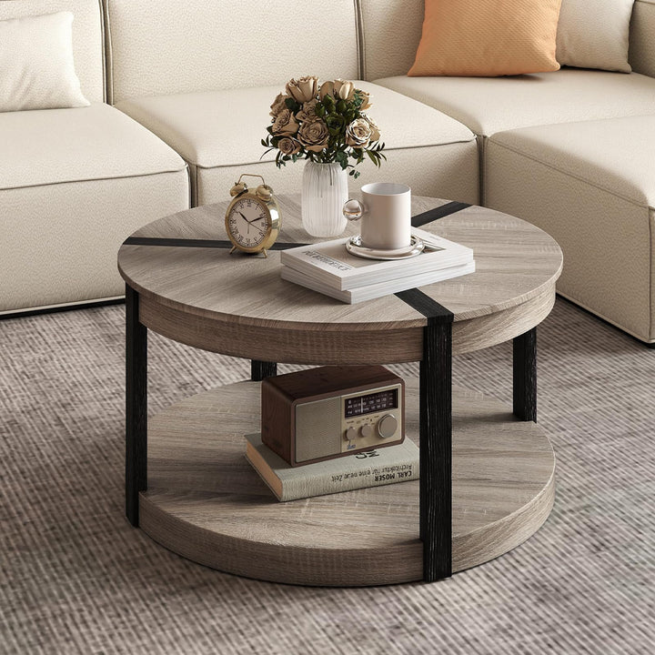 Giantex 2 Tier Round Coffee for Living Room Reception Room