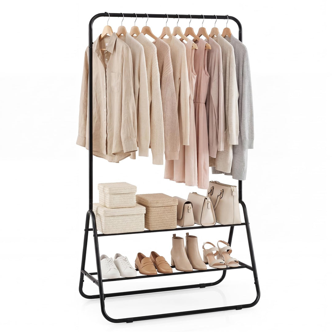 Giantex Heavy Duty Clothes Rack | Metal Garment Rack with Hanging Rod and Storage Shelves