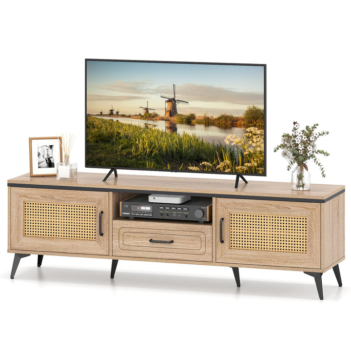 Giantex TV Stand for 60/65 Inch TV | Boho Entertainment Center with Storage Cabinets