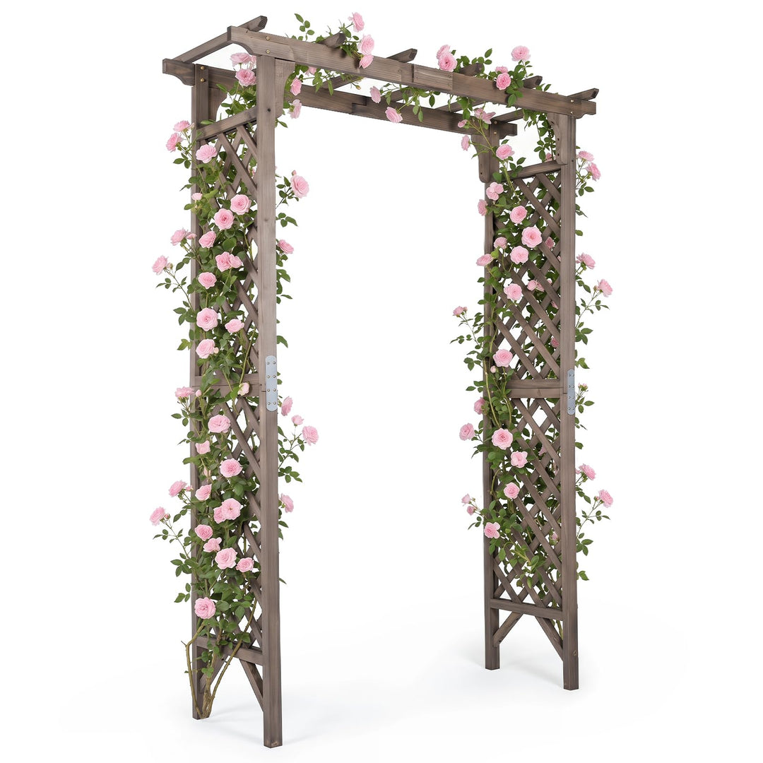 Giantex 85" Wood Garden Arch Trellis with Flat Top for Climbing Plants