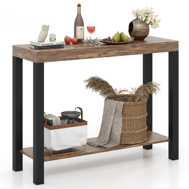 Giantex 48-Inch Bar Table, Narrow Pub Table with Counter Height, Open Shelves, Solid Wood Frame