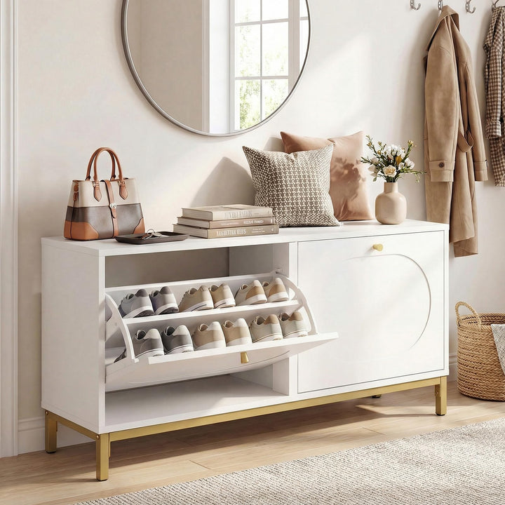 Giantex Shoe Storage Bench with 2 Flip Drawers