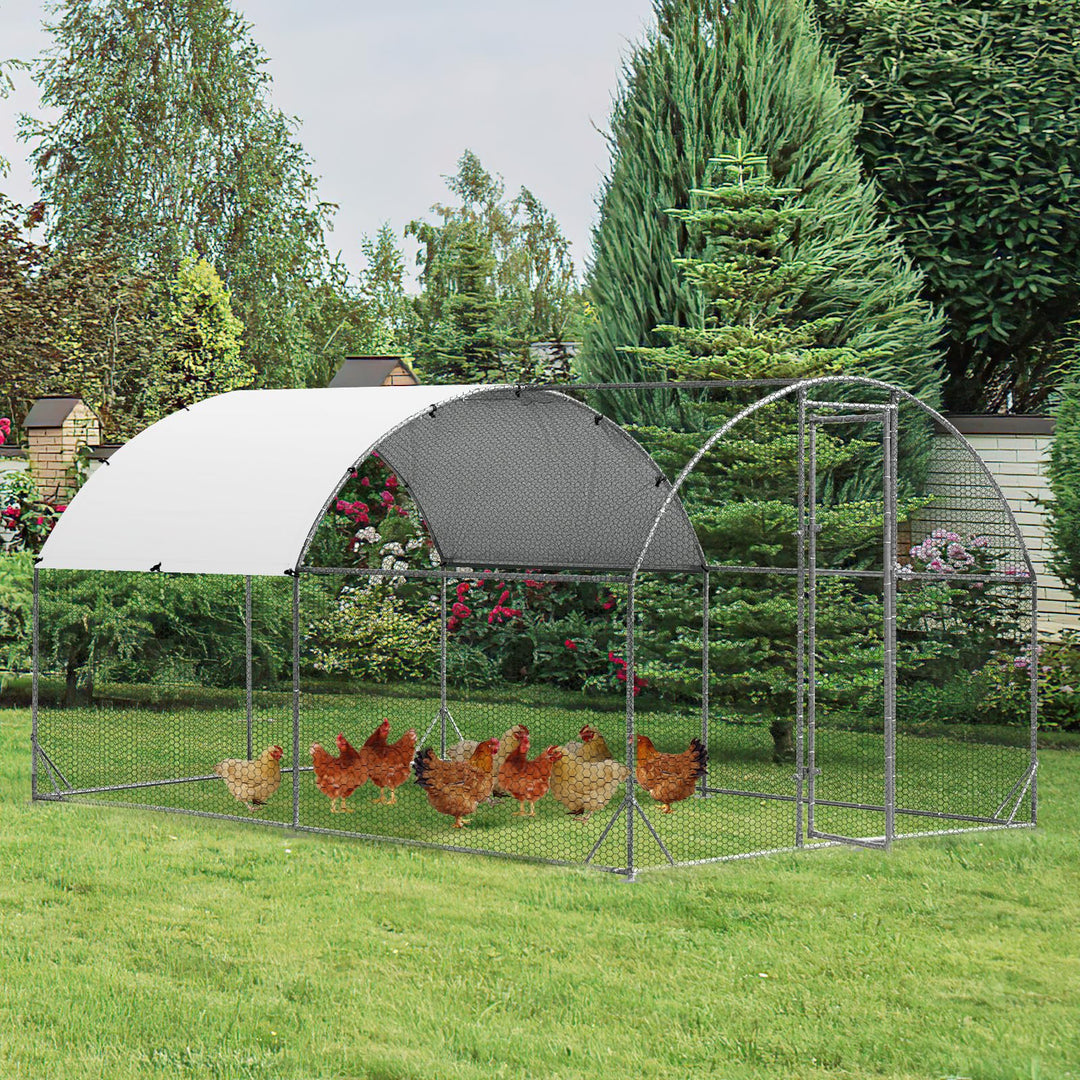 Giantex Metal Chicken Coop, Galvanized Walk-in Chicken Run with Waterproof PE Cover, Dome