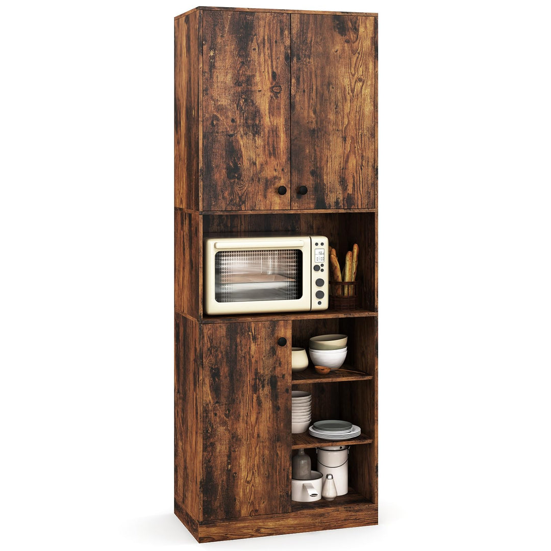 Giantex Pantry Organizers and Storage, 65.5" Tall Pantry Cabinet with Buffet Hutch, Microwave Countertop