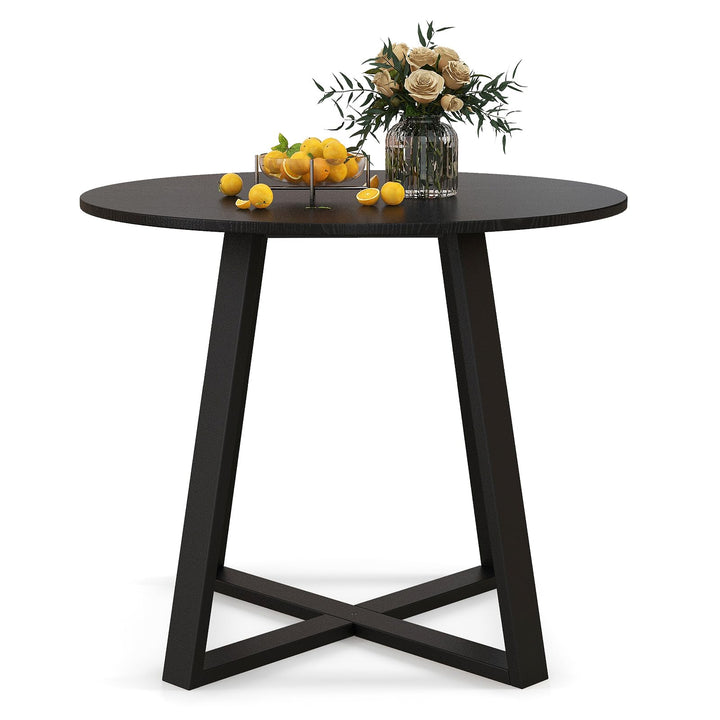 Giantex Round Dining Table, 36” Kitchen Table with Pedestal Base, Solid Rubber Wood Frame, Load 220 lbs