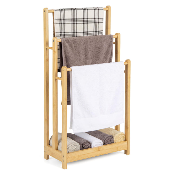 Giantex 3 Tier Free Standing Bamboo Towel Rack with Storage Shelf