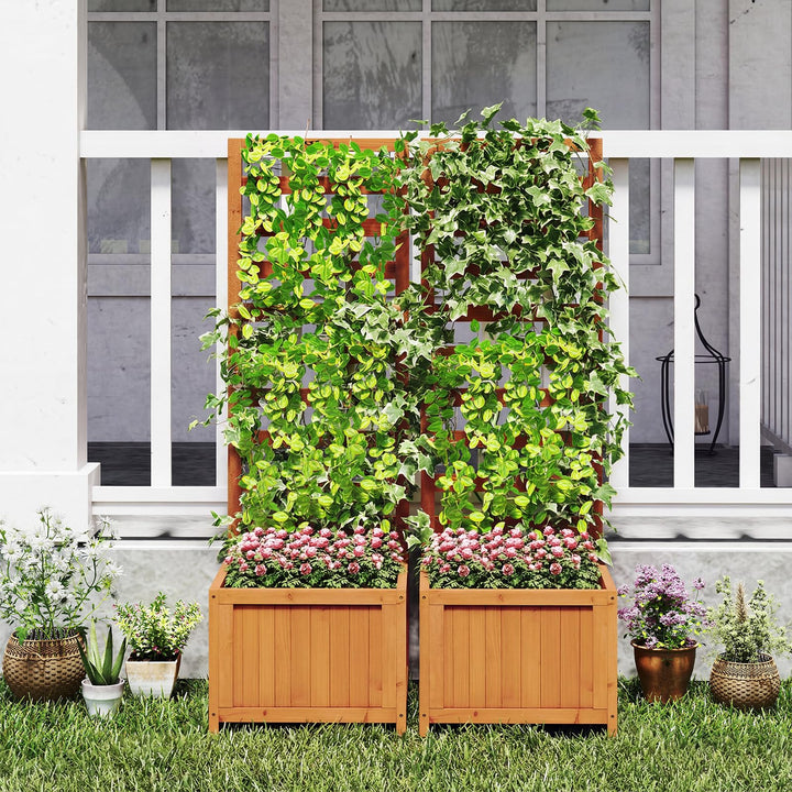 Giantex Wood Raised Garden Bed with Trellis