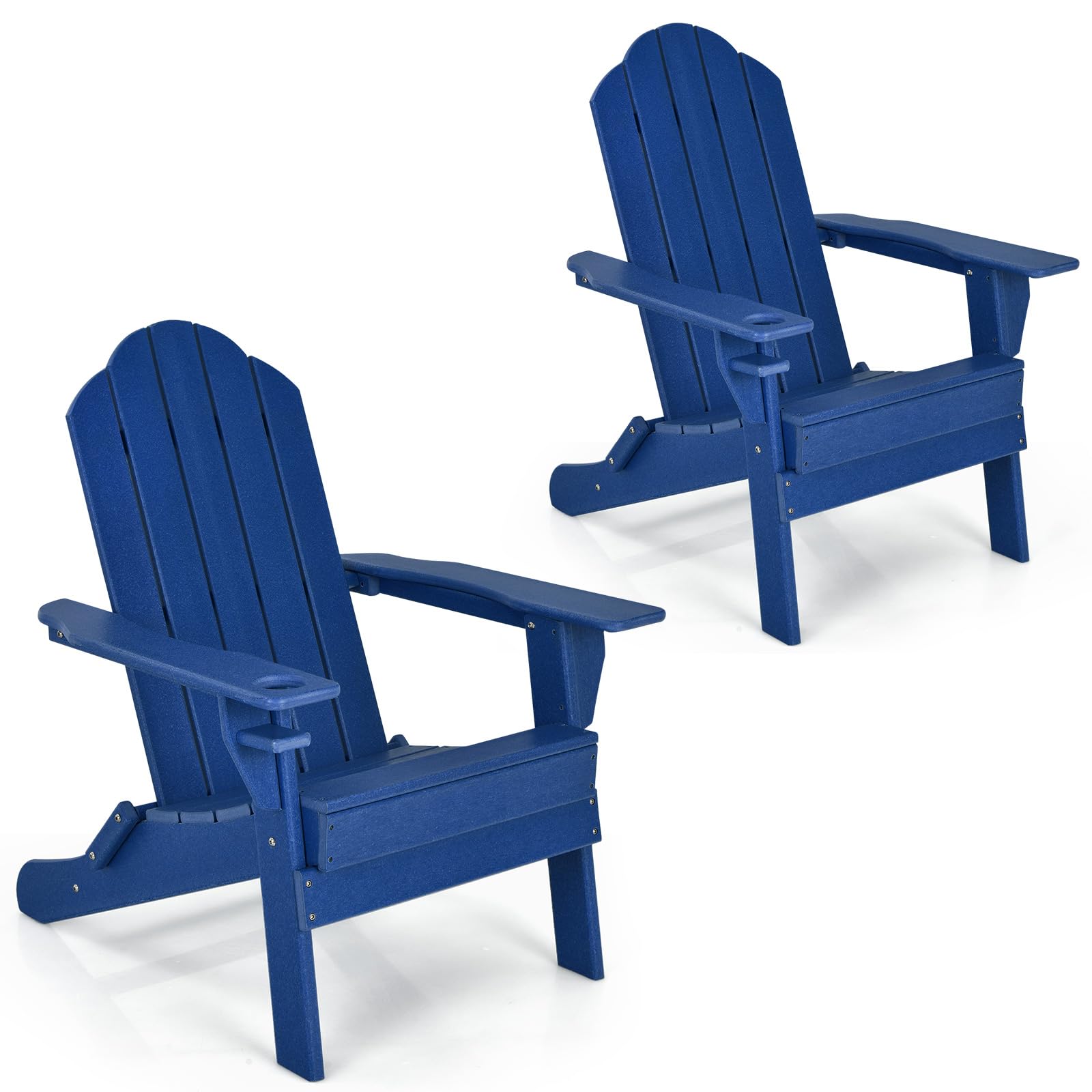 Adirondack Chair Outdoor Folding Chairs, Weather Resistant Patio Chair with Built-in Cup