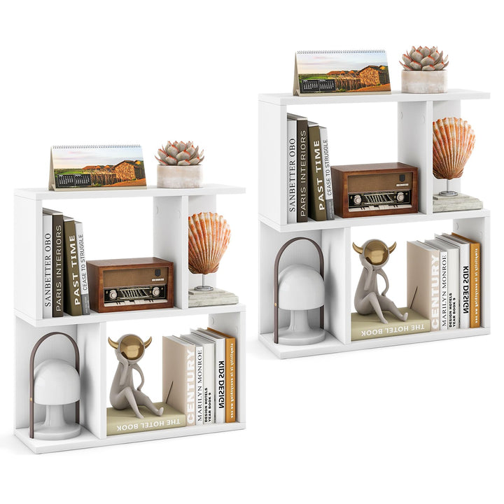 Giantex 3-Tier S-Shaped Bookshelf, Modern Geometric Bookcase, Freestanding Display Shelf for Small Space